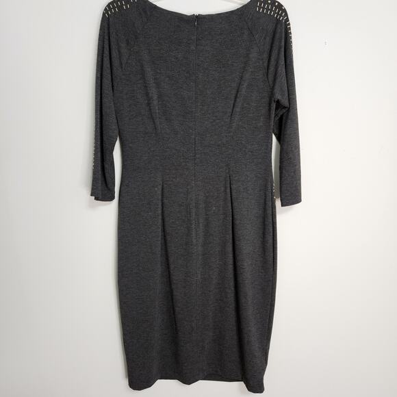 CHRIS McLAUGHLIN Charcoal Sheath Career Dress w/Brass Studs Lined Size 8 EUC - Picture 5 of 12